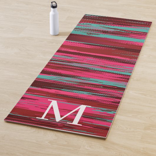 Chic Colorful Abstract Red &Pink Monogram Yogamat (In situ)