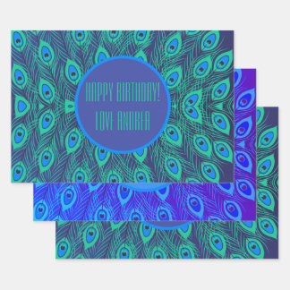 CHIC COLORFUL BLUE BLAUWGROEN PEACOCK FEATHRETHES INPAKPAPIER VEL