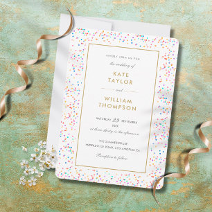 Chic Colorful Rainbow Confetti Wedding Kaart