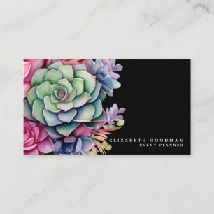 Chic Colorful Succulents Cartes de visite noirs