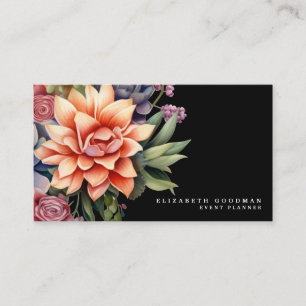 Chic Colorful Succulents Cartes de visite noirs