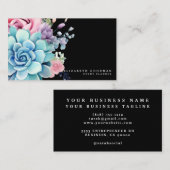 Chic Colorful Succulents Cartes de visite noirs (Devant / Derrière)