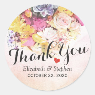 Chic Colorful Waterverf Flowers Weddenschap Bedank Ronde Sticker