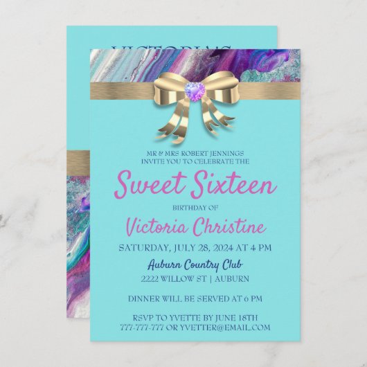 Chic Colours Invitation Anniversaire (Devant / Derrière)