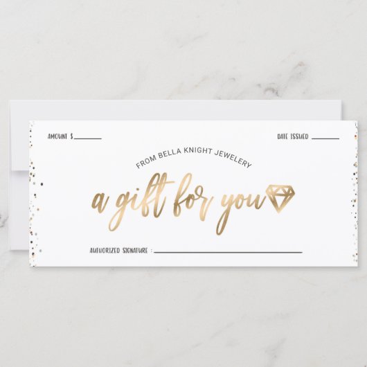 Chic Confetti & Gold Diamond Gem-cadeaubon (Voorkant)