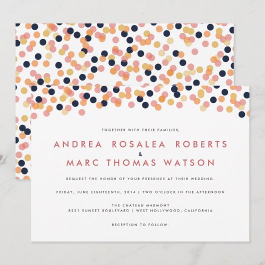 Chic Confetti Shower Wedding Invitations Kaart (Voorkant / Achterkant)