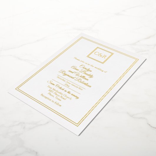 Chic Contemmodern Monogrammen Folie Uitnodiging (Gedraaid)