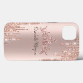 Chic Cool Glitter Crown Drop Roos Gold Case-Mate iPhone Case (Achterkant (horizontaal))