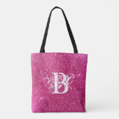 Chic Cool Pink Glitter White Initiaal Monogram Draagtas (Achterkant)
