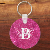 Chic Cool Pink Glitter White Initiaal Monogram Sleutelhanger (Achterkant)