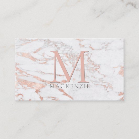 Chic Copper Roos Gold Foil marble Monogram Visitekaartje (Voorkant)