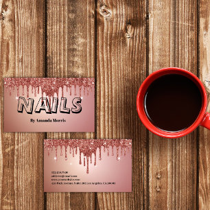 Chic Copper Roos Gold Glitter Nails Professional Visitekaartje