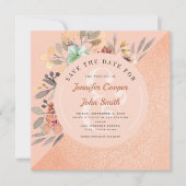 Chic Copper Waterverf Floral Wedding Save The Date (Voorkant)