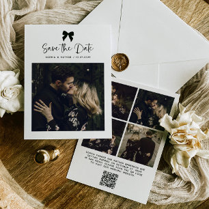 Chic Coquette Bow Multi Photo Grid Bruiloft Save The Date