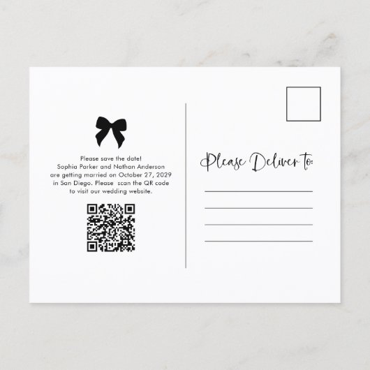 Chic Coquette Bow Multi Photo Grid | Save the Date Aankondigingskaart (Achterkant)