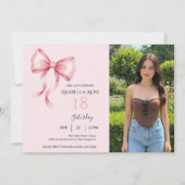 Chic Coquette Bow Photo Birthday Party Invitation (Devant)