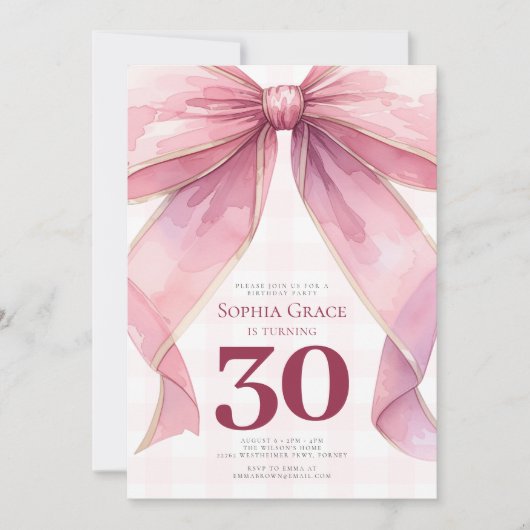 Chic Coquette Roze Bow 30e verjaardag Kaart (Voorkant)