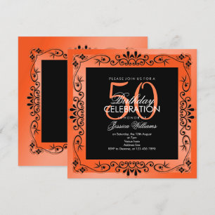 Chic Coral Decorative Framed 50th Birthday Kaart