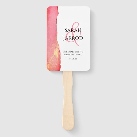 Chic Coral Pink set of Wedding Fans Handwaaier (Voorkant)