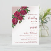 Chic Corner Rode Rozen Bloemen Decoratieve Verjaar Kaart (Staand voorkant)