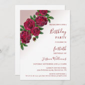 Chic Corner Rode Rozen Bloemen Decoratieve Verjaar Kaart (Voorkant / Achterkant)