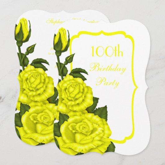 Chic Corner Yellow Roses 100th Birthday Kaart (Voorkant / Achterkant)