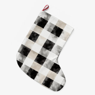 Chic Cream Black Plaid Kerstmis Grote Kerstsok