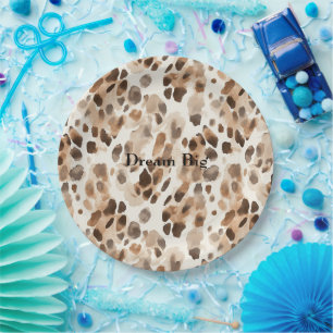 Chic Cream Brown Leopard Animal Birthday Papieren Bordje