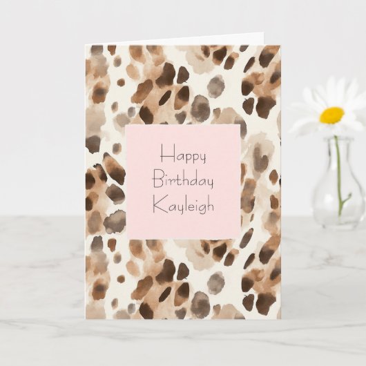 Chic Cream Brown Leopard Animal Pink Birthday Kaart (Kleine Plant)