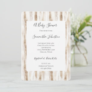 Chic Cream Brown Stripes Baby shower Kaart