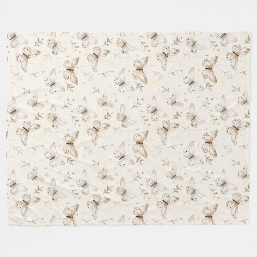 Chic Cream Butterflies Baby Shower Fleece Deken (Voorkant (Horizontaal))