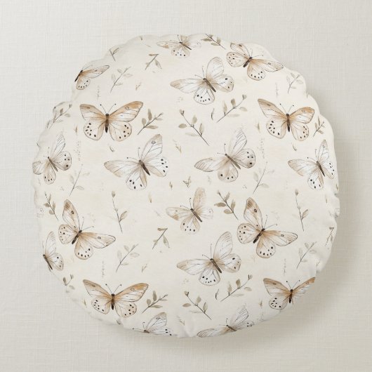 Chic Cream Butterflies Rond Kussen (Voorkant)