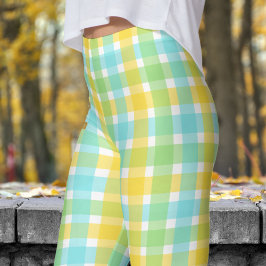 Chic Cream en Green Check Pattern Leggings