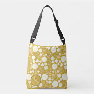 CHIC CREAM FLOWER GOLD FLORAAL MONOGRAM CROSSBODY TAS
