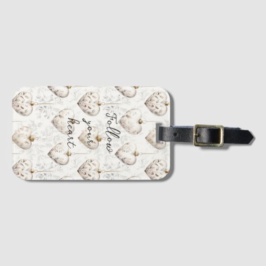 Chic Cream Grey Hearts Ornaments Bagagelabel (Voorkant (horizontaal))