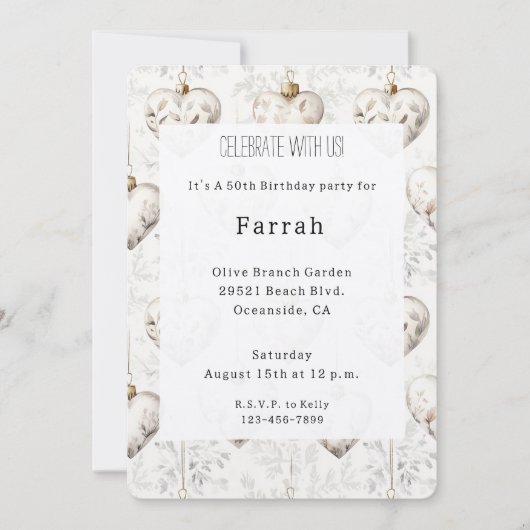 Chic Cream Grey Hearts Ornaments Birthday   Kaart (Voorkant)