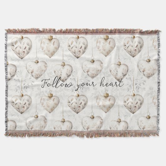 Chic Cream Grey Hearts Ornaments   Deken (Voorkant)