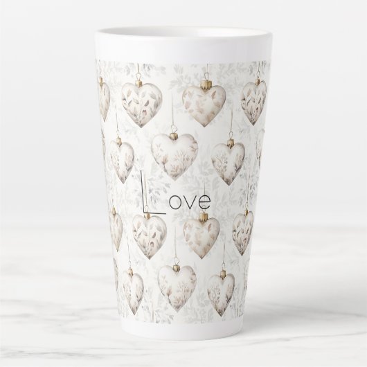Chic Cream Grey Hearts Ornaments Latte Mok (Voorkant)