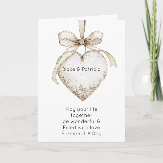 Chic Cream Grey Hearts Ornaments Wedding Kaart (Voorkant)