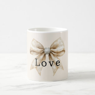 Chic Cream Silver Glam Bow Love Koffiemok