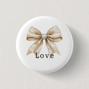 Chic Cream White Silver Glam Bow Love Ronde Button 3,2 Cm