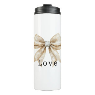 Chic Cream White Silver Glam Bow Love Thermosbeker