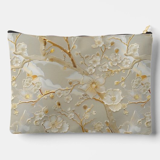 Chic crème gouden bloemmotief etui (Achterkant)