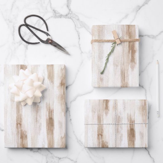 Chic Crème Wit Bruine Strepen Bruidsboeket Inpakpapier Vel (Voorkant)