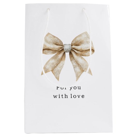 Chic Crème Zilver Glam Strik Bruiloft Medium Cadeauzakje (Voorkant)