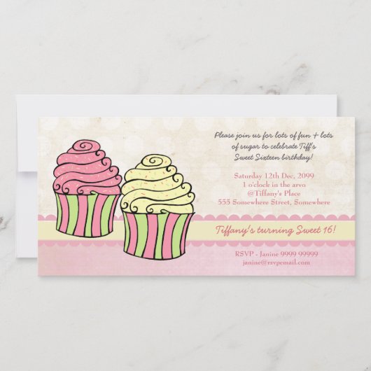 Chic Cupcakes Sweet 16 Invitation de fête d'annive (Devant)