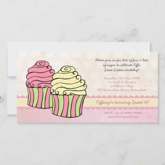 Chic Cupcakes Sweet 16 Invitation de fête d'annive (Devant)