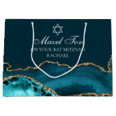 Chic Custom Bat Mitzvah Mazel Tov Blauwgroen Goud Groot Cadeauzakje (Voorkant)