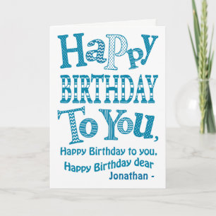 Chic Custom Blue, White Text-Based Birthday Song Kaart