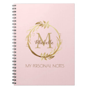 Chic Custom Blush Pink Gold Monogram My Notes Notitieboek
